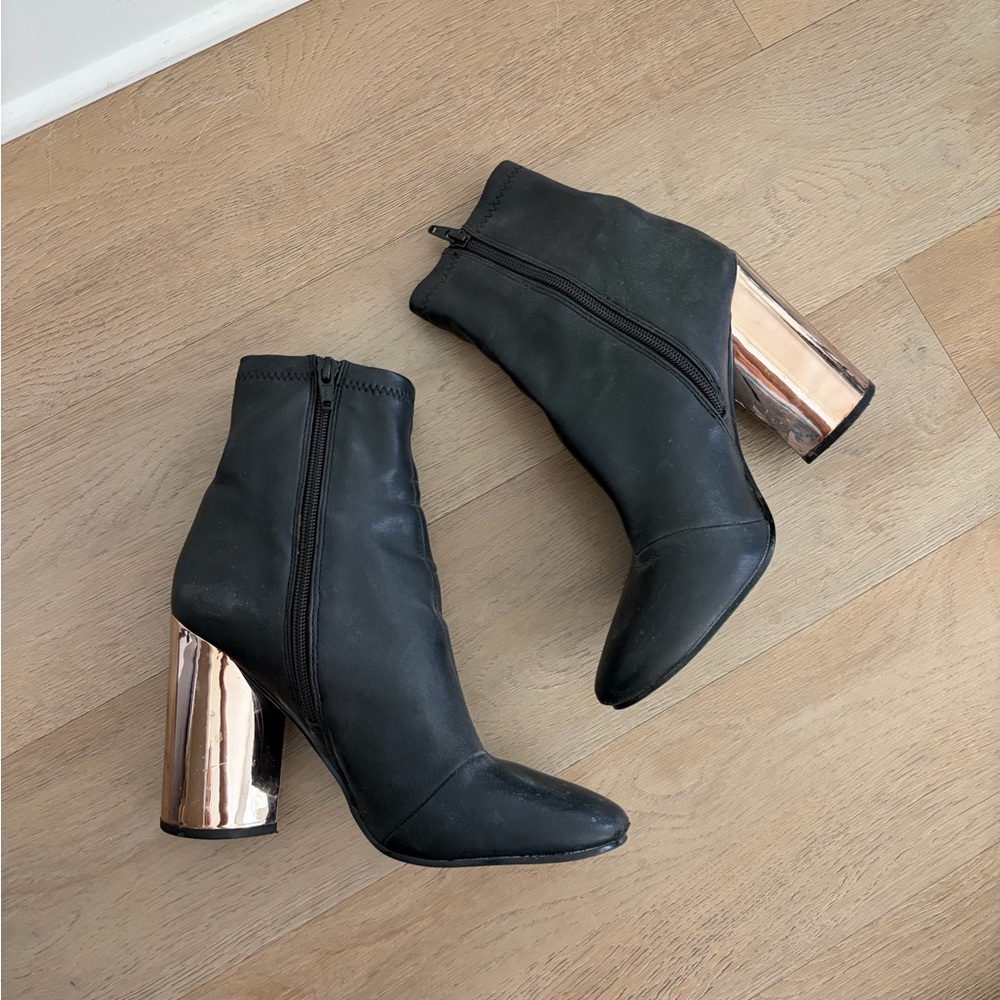 Aldo Black Boots with Gold Block Heel 8.5